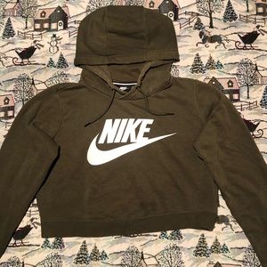 Nike Crop Top Pullover Hoodie Womens Size Medium Forest Green